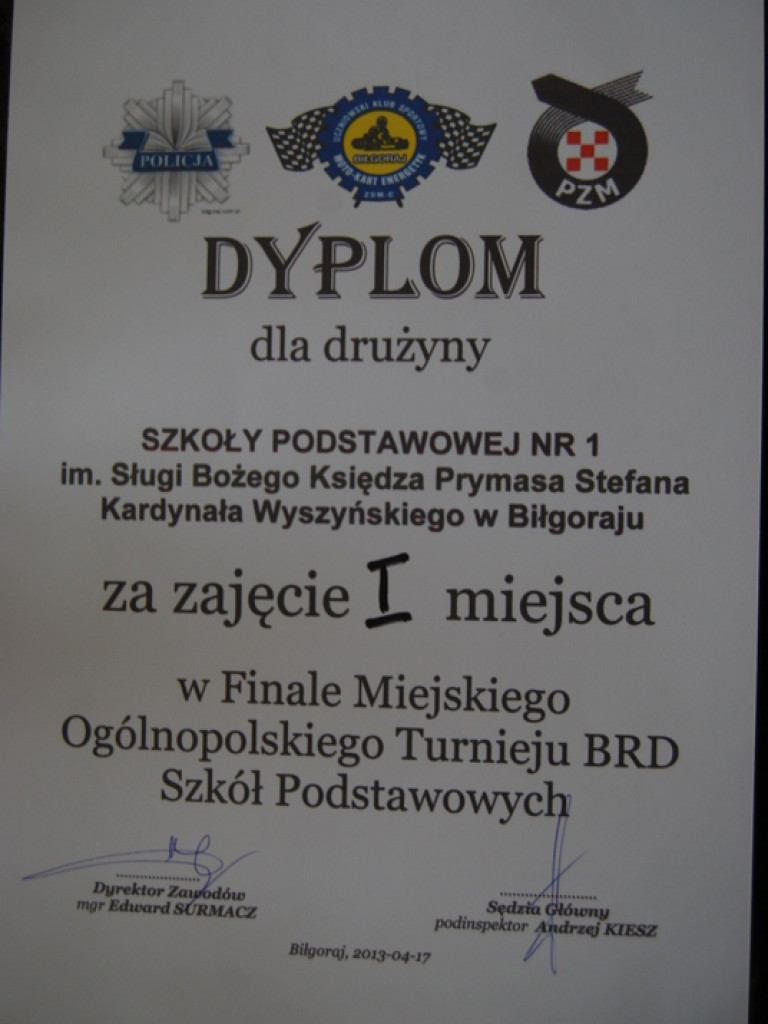 Wyniki  Miejskiego Turnieju BRD