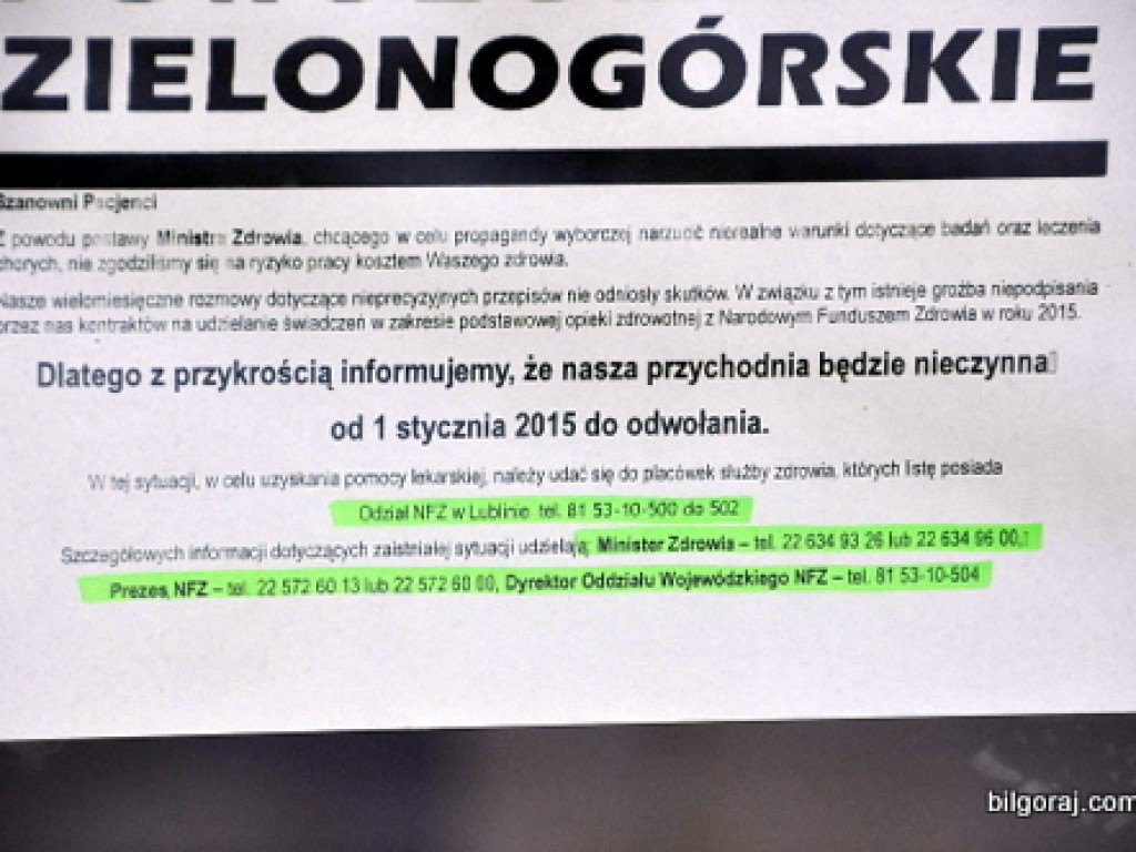 POZ po 1 stycznia 2015 roku w Powiecie Biłgorajskim zamknięte. Lekarze nie będą przyjmować pacjentów