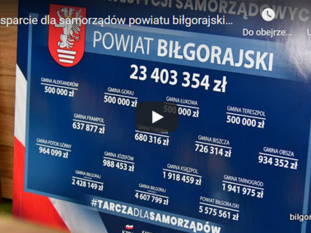 23,5 mln zł dla samorządów powiatu biłgorajskiego. To środki w ramach wsparcia z tarczy antykryzysowej 4.0 (FOTO, VIDEO)