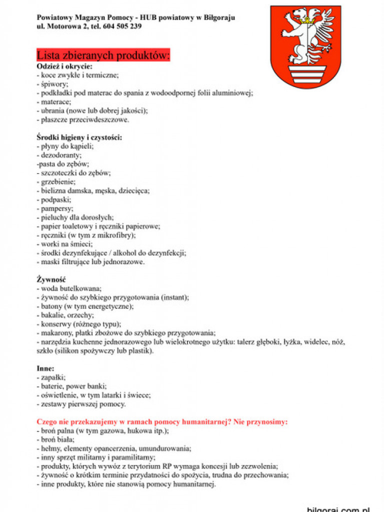 Powstał powiatowy HUB pomocy humanitarnej