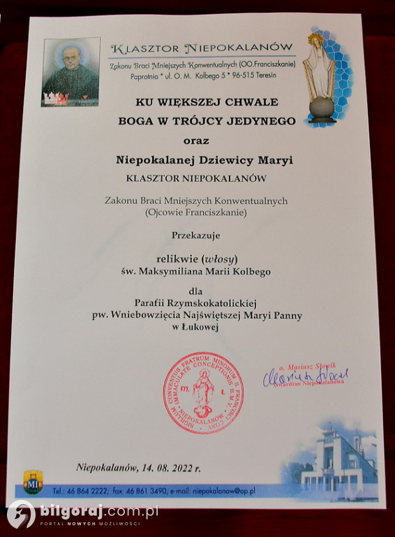 Wprowadzenie relikwii św. Maksymiliana w Osuchach