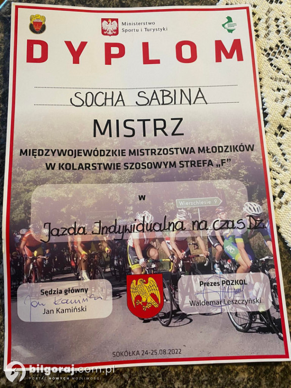 Sukces uczennicy z gminy Biszcza w kolarstwie