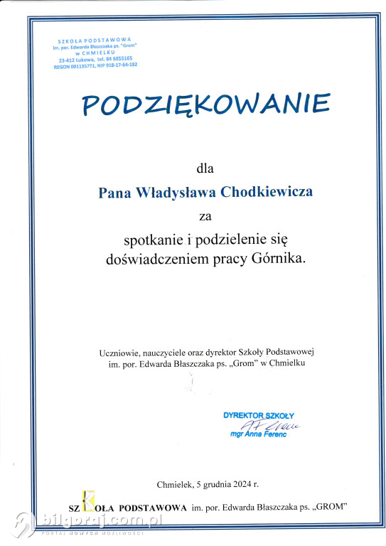 Dzień Górnika w Szkole Podstawowej w Chmielku