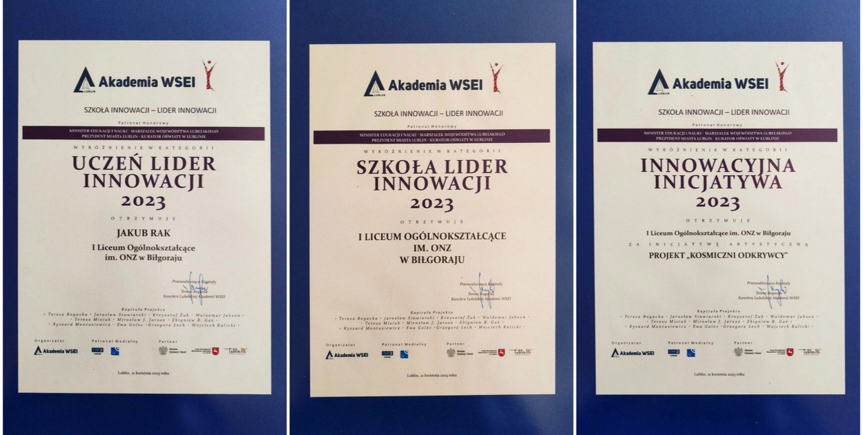 Wyróżnienia dla I LO im. ONZ w Biłgoraju w konkursie ?Szkoła Innowacji 2023?