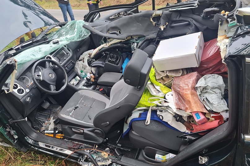 W Volkswagena uderzyło złamane drzewo