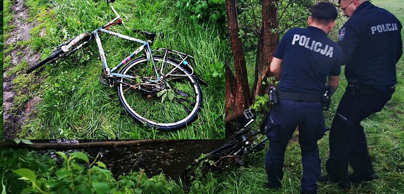 Ucieczka zakończona kąpielą. Pijany rowerzysta wpadł do zbiornika wodnego