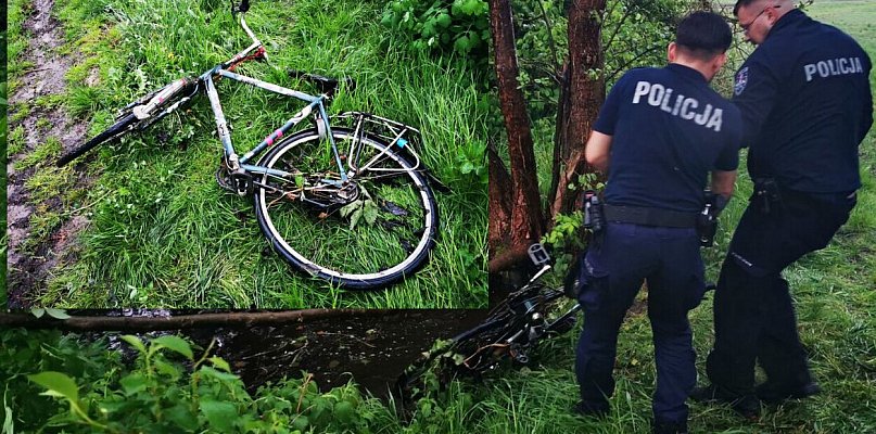 Ucieczka zakończona kąpielą. Pijany rowerzysta wpadł do zbiornika wodnego