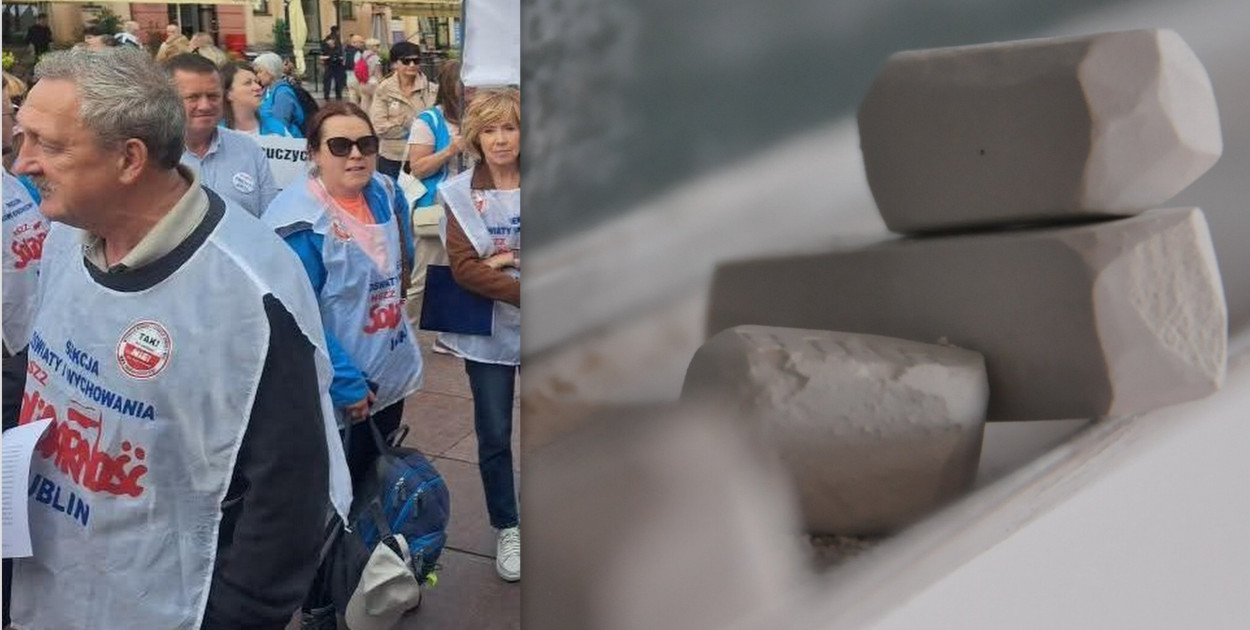Przedstawiciele biłgorajskiej oświaty na proteście w Warszawie. Czerwona kartka dla MEN
